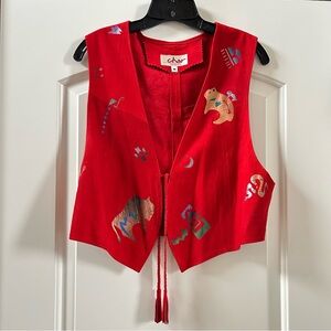 Vintage Char Hand Painted Suede Leather Southwestern Vest Buffalo Bear Native M